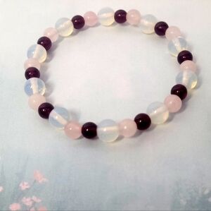 Natural Garnet Rose Quartz Opalite Crystal Gemstone Stretch Bracelet 7.5"